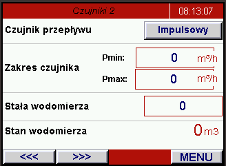 8.3.9. Ekran: Czujniki Menu Czujniki W tym menu mamy możliwość ustawiania czujników pomiarowych ciśnienia z sygnałem prądowym 4-20mA, podłączonych do układu.