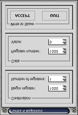 Okno odczytu zawiera cztery sekcje: Sekcja pierwsza pozwala ustawić, które rejestry mają zostać odczytane - początkowy odczytywany rejestr - liczba rejestrów do odczytania W sekcji drugiej możemy