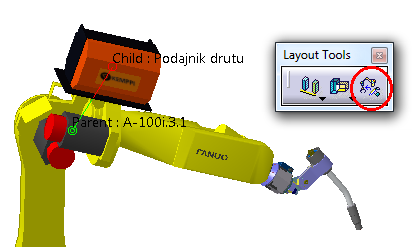 butla z gazem osłonowym, szpula z drutem elektrodowym i ogrodzenie ochronne [1]. Wykorzystany na stanowisku robot jest robotem dedykowanym do celów spawalniczych.