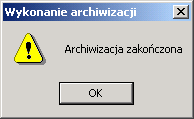 Po zakończeniu pokazuje się komunikat, który kończy archiwizację. Dostępne pod: Admin.