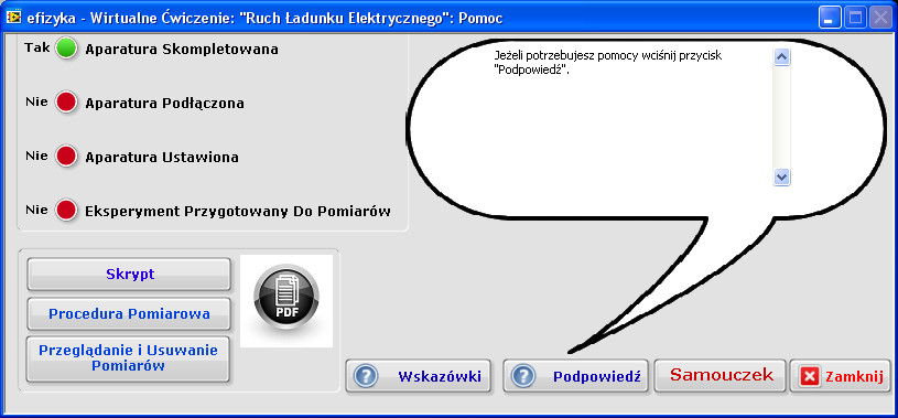 Przycisk Podłącz Aparaturę umożliwia na automatyczne połączenie/rozłączenie aparatury pomiarowej.