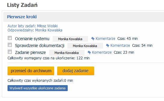 XI. Listy zadań, zadania, komentarze zadań oraz archiwum zadań. 1. W celu stworzenia listy zadań lub zadania, użytkownik musi posiadać własne konto i przynajmniej jeden projekt.