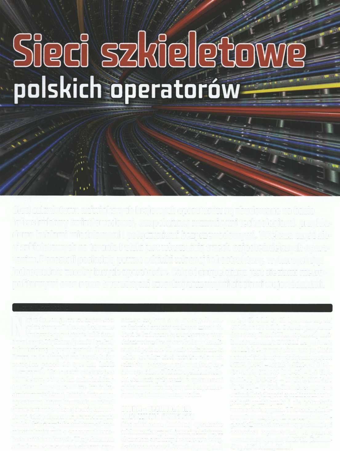 Sieci szkieletowe największych krajowych operatorów są zbudowane na bazie infrastruktury światłowodowej, uzupełnianej rozmaitymi technologiami, przykładowo kablami miedzianymi i połączeniami