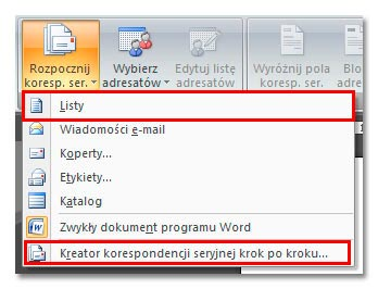 Word korespondencja seryjna worzenie korespondencji seryjnej w Wordzie 2007 należy rozpocząć od kliknięcia w polecenie Korespondencja na głównym pasku z poleceniami programu.