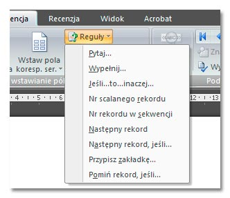 Do wstawionych i rozmieszczonych pól korespondencji seryjnej można zastosować formatowanie czcionek, aby uatrakcyjnić wygląd dokumentu oraz wyróżnić niektóre dane. Reguła Jeśli...to...inaczej.