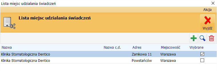 Konfiguracja programu 2.2.2. Miejsca udzielania świadczeń Miejsca udzielania świadczeń są istotne z punktu widzenia różnego rodzaju wydruków (analizy, recepty, zlecenia protetyczne).