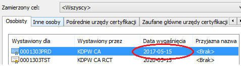 Sprawdzenie okresu ważności certyfikatu W celu sprawdzenia okresu ważności certyfikatu należy: 1.