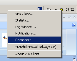 W celu zakończenia połączenia VPN, na ikonie kłódki klikamy prawym przyciskiem i wybieramy opcje Disconnect. 9.