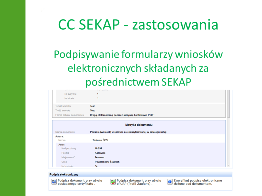 Wyświetlona zostanie wizualizacja i panel służący do składania podpisu elektronicznego. Po kliknięciu w przycisk Podpisz dokument przy użyciu posiadanego certyfikatu.