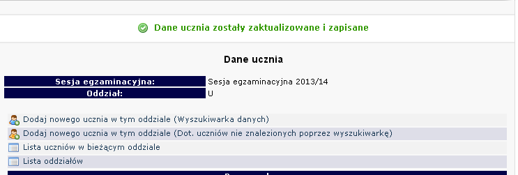 Uwaga! Od bieżącej sesji egzaminacyjnej (2015/2016) informację o uprawnieniach do dostosowania oraz sposobach dostosowania wprowadzamy bezpośrednio w Edycji danych uczniów.