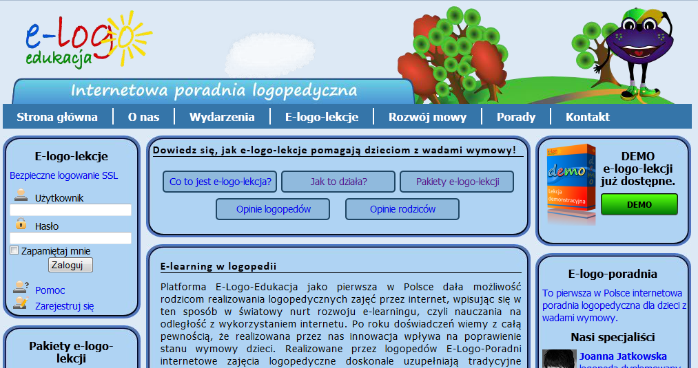 Internetowy portal z ćwiczeniami logopedycznymi Platforma E-Logo-Edukacja www.elogo.edu.