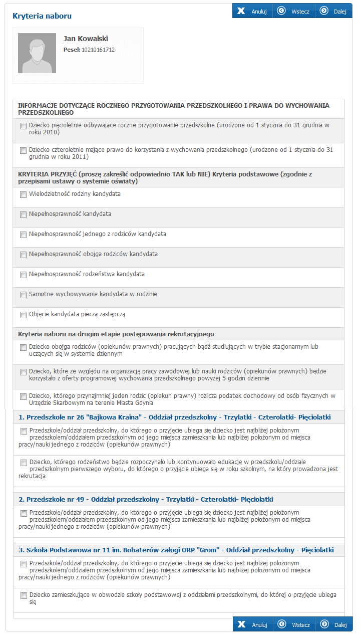 Rekrutacja do oddziało w przedszkolnych. Rejestracja kandydata.