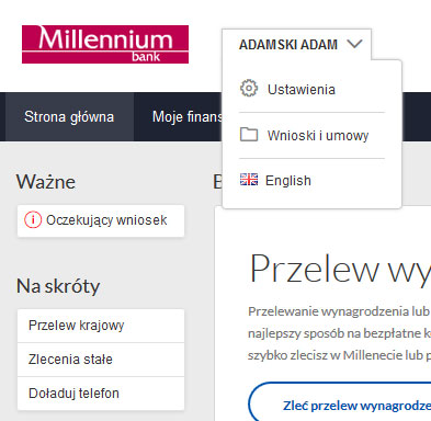 2. WNIOSEK RODZINA 500+ W MILLENECIE Po zalogowaniu do systemu Millenet wybierz w lewym górnym rogu