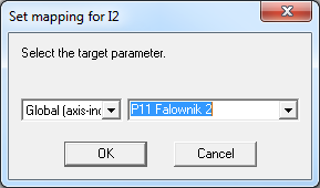 Następnie wybieramy parametr w falowniku Inverter 2 do którego trafi zmienna z Inverter 1 w naszym przykładzie P11 Falownik 2.