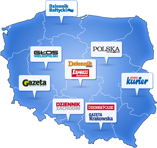 Obszar działania Polskapresse w Polsce - dzienniki Mapa