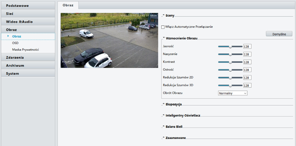 Konfiguracja Obrazu Uwaga! Parametry obrazu wyświetlane w web serwisie mogą być różne w zależności od modelu urządzenia.