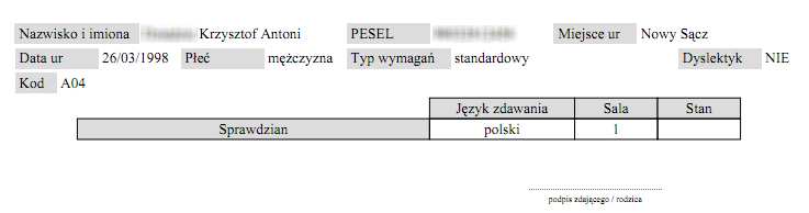 Dyrektor szkoły sprawdza poprawność wszystkich danych zdających przekazywanych do Okręgowej Komisji Egzaminacyjnej.