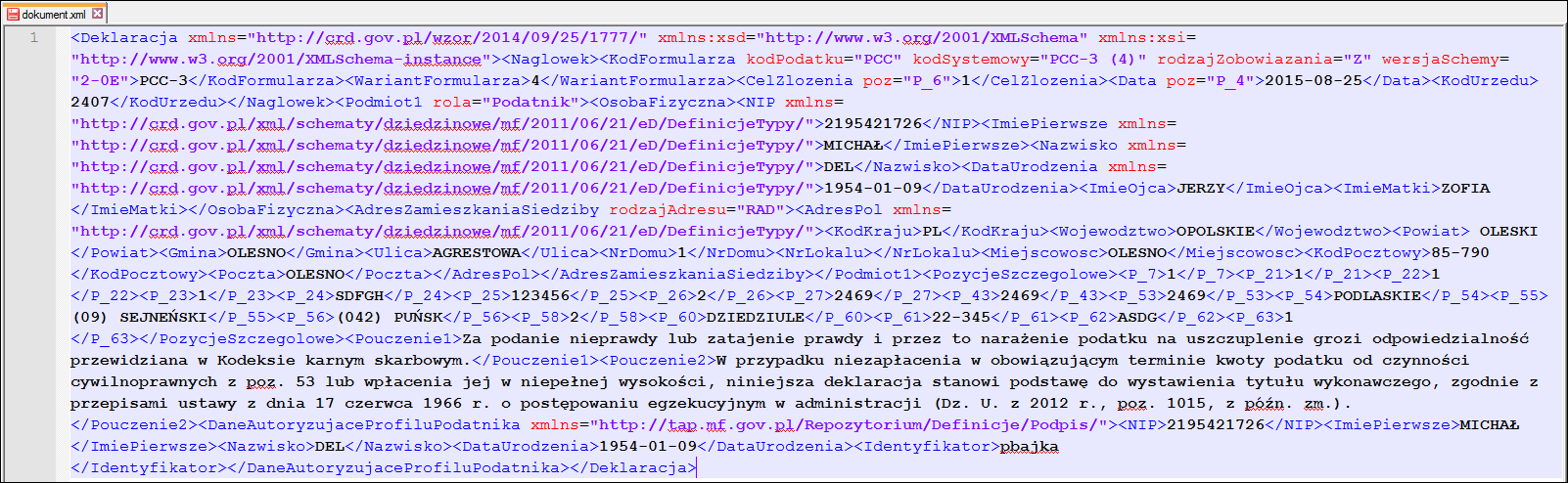 9.1 Pobierz dokument XML Po wyszukaniu dokumentu: przez użytkownika niezalogowanego tak, jak zostało to opisane w rozdziale 6.