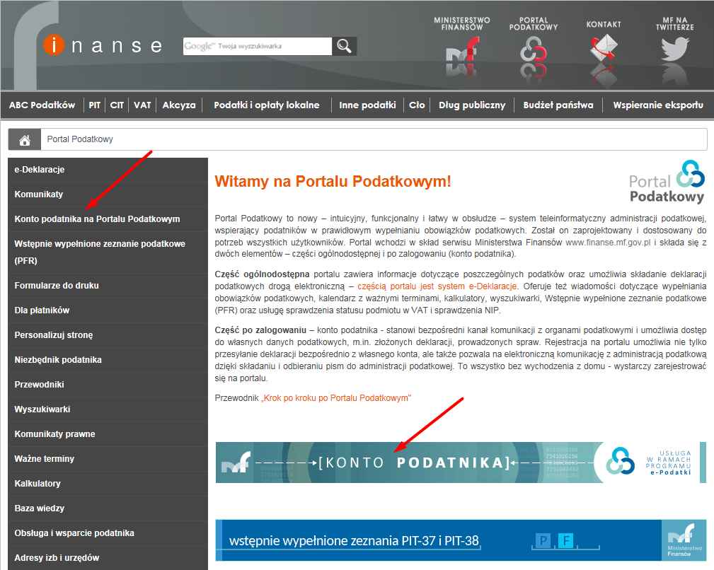 7.1 Rejestracja profilu na Portalu Podatkowym: osoby fizycznej i podmiotu nie będącego osobą fizyczną W celu zarejestrowania profilu na Portalu Podatkowym należy: Krok 1 Wpisać w pasku adresu