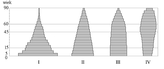 Poniższe piramidy wieku ilustrują strukturę wiekową czterech populacji. Szerokość poziomów piramid jest proporcjonalna do liczebności danych klas wiekowych. 30 87.