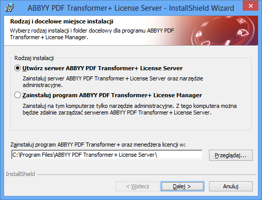 Uwaga: Jeśli kilku użytkowników ma zarządzać licencjami programu ABBYY PDF Transformer+, wszyscy oni muszą mieć na swoich komputerach usługę License Manager.