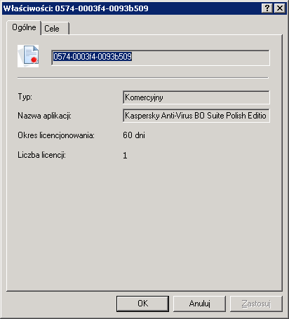 Obsługa 143 typ klucza; kres licencjnwania; graniczenia licencyjne zdefiniwane w kluczu. Rysunek 111. Właściwści klucza licencyjneg. Zakładka Ogólne.