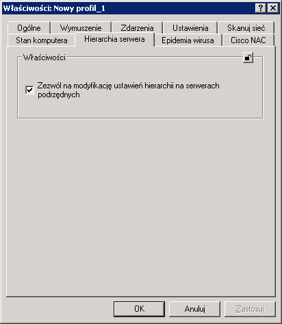 Zdalne zarządzanie aplikacją 83 Zakładka Hierarchia serwera administracyjneg (Rysunek 56) mże zstać użyta w celu włączenia lub wyłączenia mżliwści mdyfikwania ustawień hierarchii.