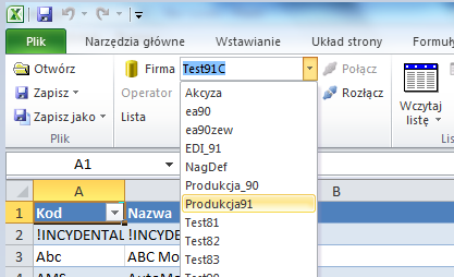 Rys. 18 Zmiana bazy danych Po wybraniu nowej bazy zostanie wyświetlone okno logowania. Po zalogowaniu poprzednie dane zostaną usunięte i lista będzie zawierać tylko nagłówki kolumn.