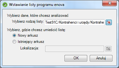 Rys. 8 Wybór listy do wczytania po zalogowaniu do bazy Wybrana baza oraz lista zostaną wyświetlone w oknie: Rys. 9 Okno wczytywania listy do arkusza W oknie jw.