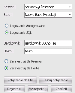 Rysunek 12: Okno konfiguratora połączeń Zostanie uruchomione okno konfiguracji połączenia z programem Symfonia Handel.