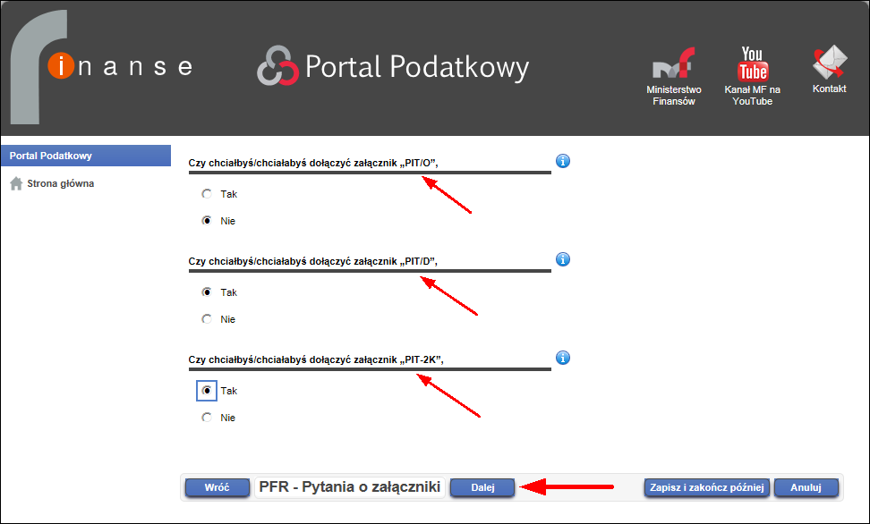 Krok 11 Pojawi się okno z listą formularzy źródłowych, na podstawie których, będzie pobrane wstępnie wypełnione zeznanie podatkowe (PFR).