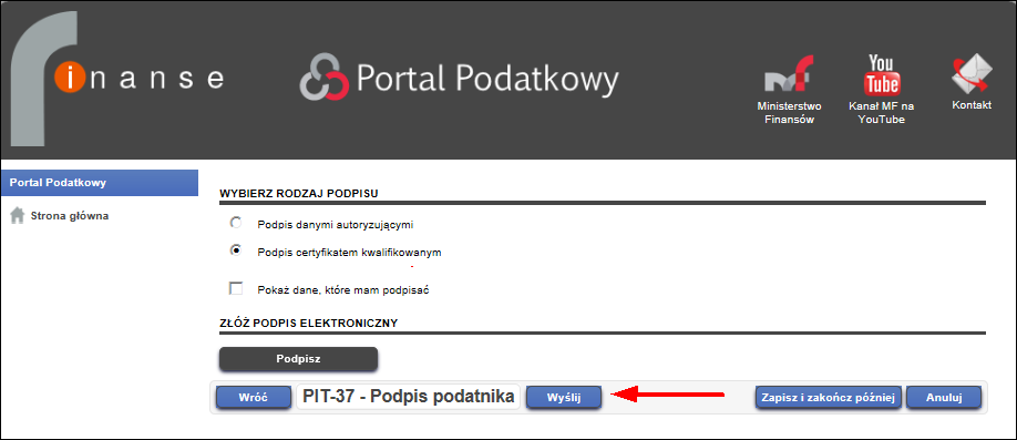 Krok 18 Wyświetlone zostanie okno z oświadczeniem podatnika/małżonka/pełnomocnika przedstawione na rysunku poniżej. Po zapoznaniu się z treścią oświadczenia należy nacisnąć przycisk Dalej.