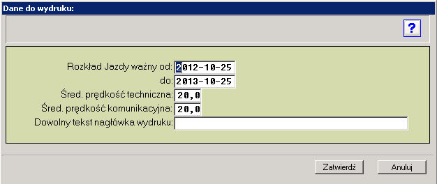 2.5.9 Dla koordynatora Wydruk przedstawiający rozkład jazdy przeznaczony dla koordynatora Data ważności RJ "OD" Data ważności RJ