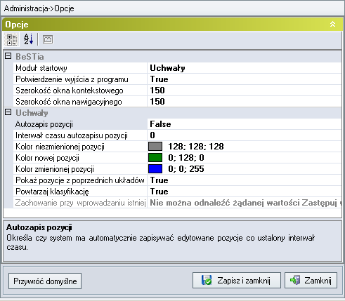 Rysunek 120. Opcje domyślne Parametry systemu to elementy mające wpływ na sposób funkcjonowania programu.