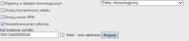 Jako dodatkowa opcja istnieje możliwość przyjęcia zwrotki dla każdej koperty po podaniu Identyfikatora koperty, który należy wpisać ręcznie w pole kod kreskowy zwrotki (możliwość wykorzystania w