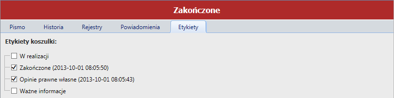 Na liście menu najpierw pojawiają się foldery systemowe w których znajduje się koszulka a następnie etykiety.