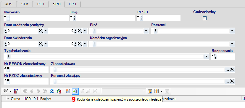 Aby skopiować listę pacjentów na kolejny miesiąc należy w module RUM w zakładce SPO wybrać Kopiuj