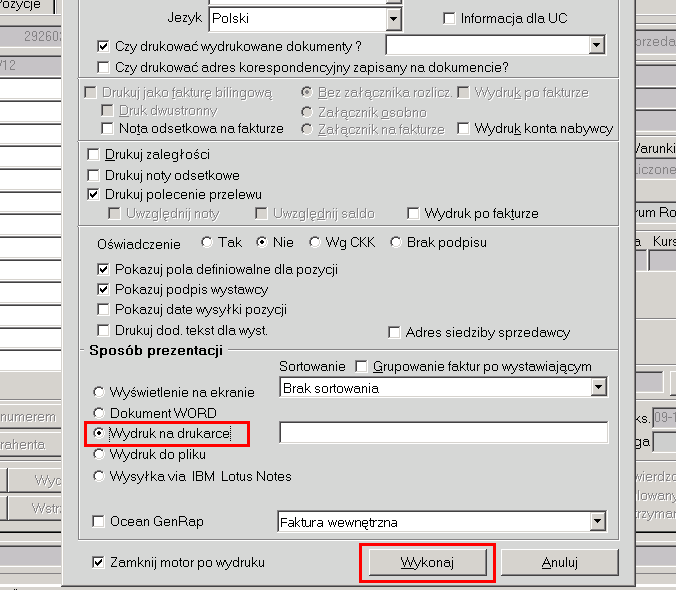 Wydruk na drukarce a następnie wciskamy przycisk Wykonaj. 20. Generacja faktury z faktury pro-forma. Lista Czynności: 1.