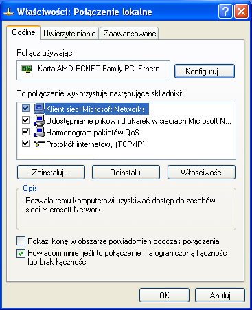 Laboratorium Zjazd 1 Sieciowe narzędzia konfiguracyjne w systemie Windows Konfiguracja interfejsu sieciowego Adres sieciowy dla wybranego interfejsu można przypisad w sposób automatyczny, otrzymany