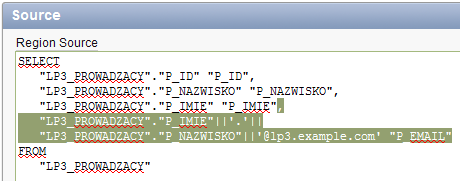 kolumnę wyrażenie budujące adres e-mail. g. Zatwierdź zmiany i tym razem przejdź do edycji atrybutów raportu.