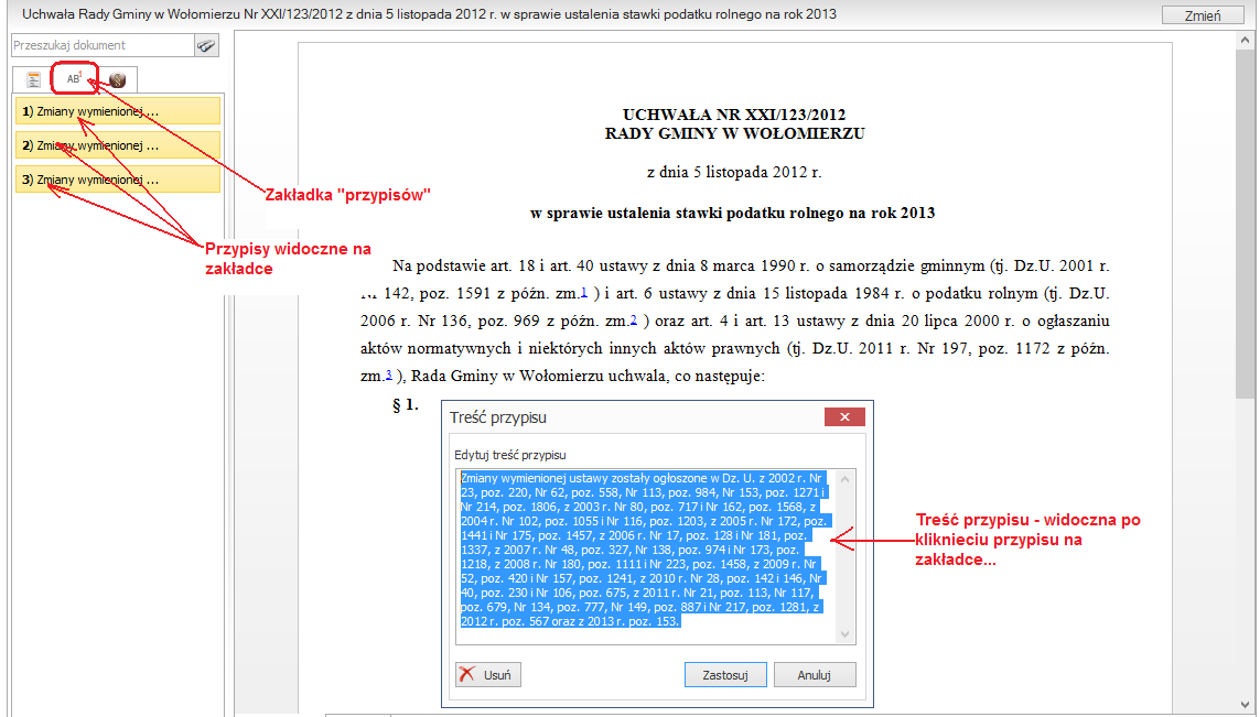 1.3. Dodatkowe funkcjonalności wynikające z integracji Edytora XML Legislator z SIP Legalis: 1.3.1. Ręczna modyfikacja przypisów stanowiących podstawę prawną W tym celu należy wybrać zakładkę