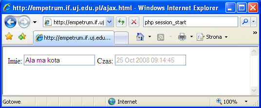 AJAX skrypt time.php <?php header("expires: Sat, 1 Jan 2000 00:00:00 GMT"); header("last-modified: ".gmdate( "D, d M Y H:i:s").