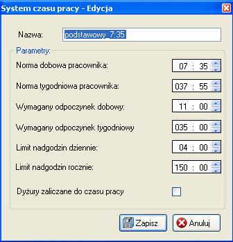 W ramach wybranego systemu czasu pracy możemy kontrolować m.in.