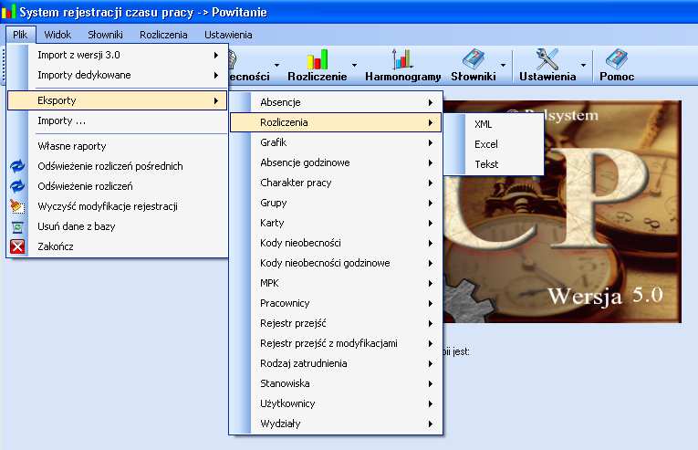 Rys. 13 Eksporty Importu danych do programu