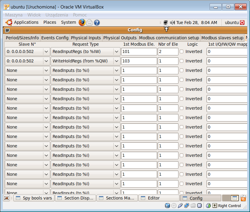 Instrukcja imod + PLC 10 W zakładce Modbus slaves setup podaj adres IP oraz port komunikacyjny dla odpowiednich urządzeń typu slave modbus.