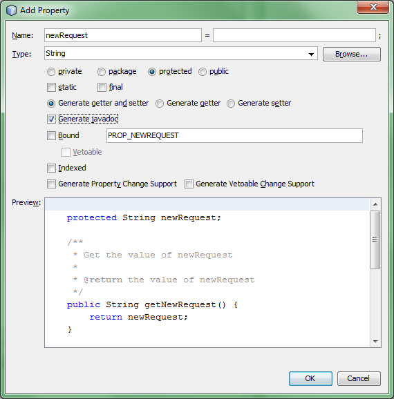 19. Analogicznie do poprzedniego punktu ćwiczenia dodaj w klasie backing bean właściwość requestsdatatable typu javax.faces.component.html.htmldatatable. 20. Przejdź do edycji strony JSF.