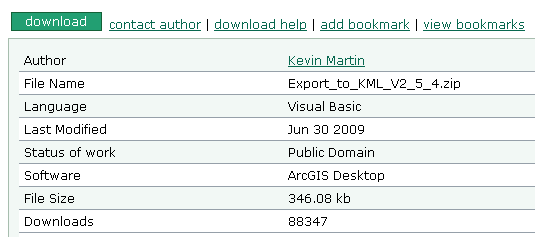 Arc GIS - KML Import Skrypt Convert KML files to shapefiles ze strony http://support.esri.com Eksport skrypt Export to KML 2.5.4. narzędzie pobrane ze strony ESRI ponad 88 tys.