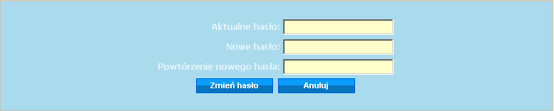 Aktywacj i konfiguracja konta użytkownika składającego formularz należy wypełnić pola "Aktualne hasło", "Nowe hasło", "Powtórzenie nowego hasła" i kliknąć przycisk "Zmień hasło" Analogicznie dla