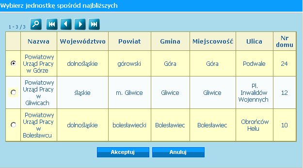 Należy zaznaczyć odpowiadającą jednostkę i kliknąć przycisk "Akceptuj". 2.