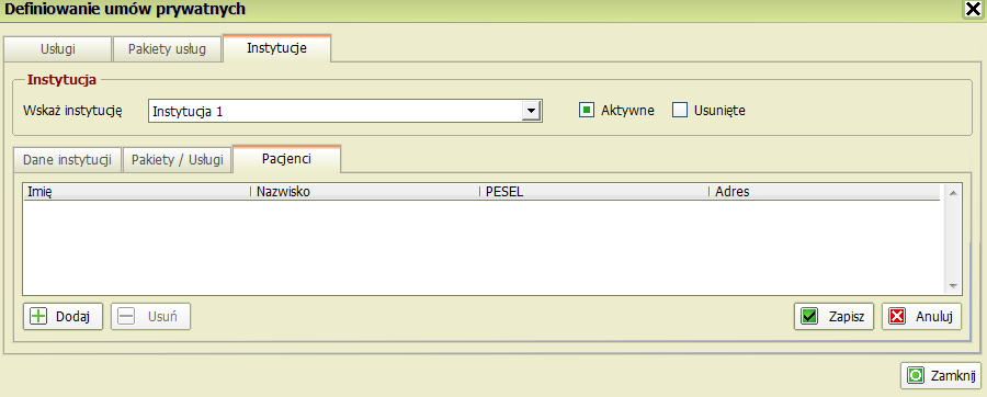 2.3.3. Pacjenci W zakładce Pacjenci wprowadzamy klientów instytucji, którzy będą mogli korzystad z pakietów instytucji nieodpłatnie.
